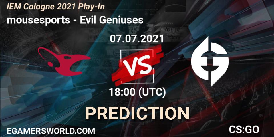 Prognoza mousesports - Evil Geniuses. 07.07.21, CS2 (CS:GO), IEM Cologne 2021 Play-In