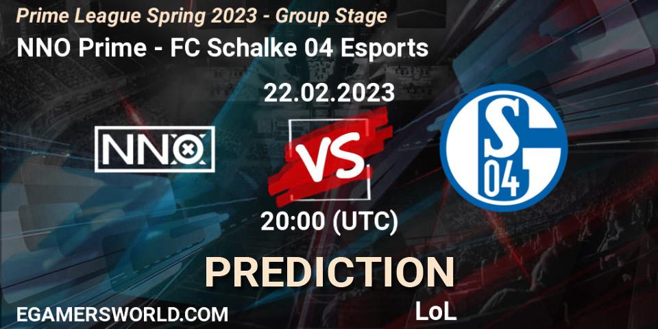 Prognoza NNO Prime - FC Schalke 04 Esports. 22.02.2023 at 20:00, LoL, Prime League Spring 2023 - Group Stage