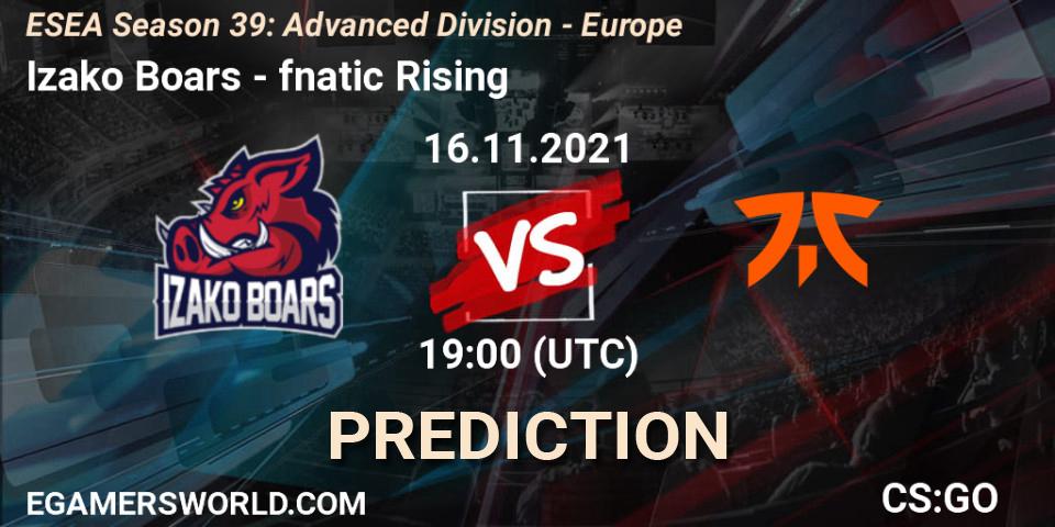 Prognoza Izako Boars - fnatic Rising. 16.11.21, CS2 (CS:GO), ESEA Season 39: Advanced Division - Europe
