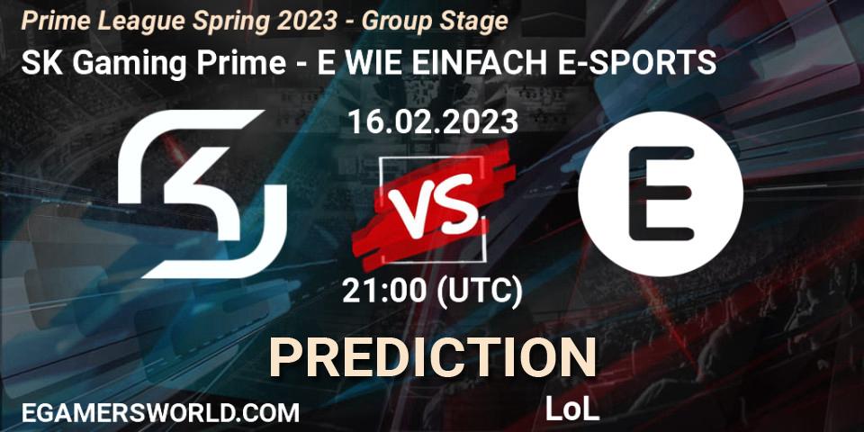 Prognoza SK Gaming Prime - E WIE EINFACH E-SPORTS. 16.02.2023 at 17:00, LoL, Prime League Spring 2023 - Group Stage