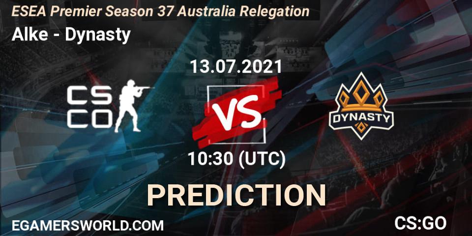 Prognoza Alke - Dynasty. 13.07.2021 at 11:00, Counter-Strike (CS2), ESEA Premier Season 37 Australia Relegation