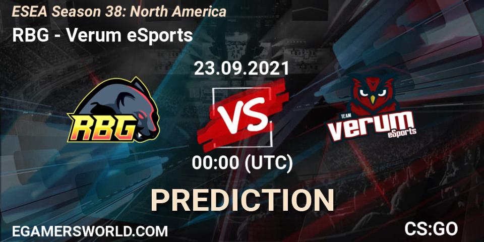 Prognoza RBG - Verum eSports. 27.09.2021 at 01:00, Counter-Strike (CS2), ESEA Season 38: North America 