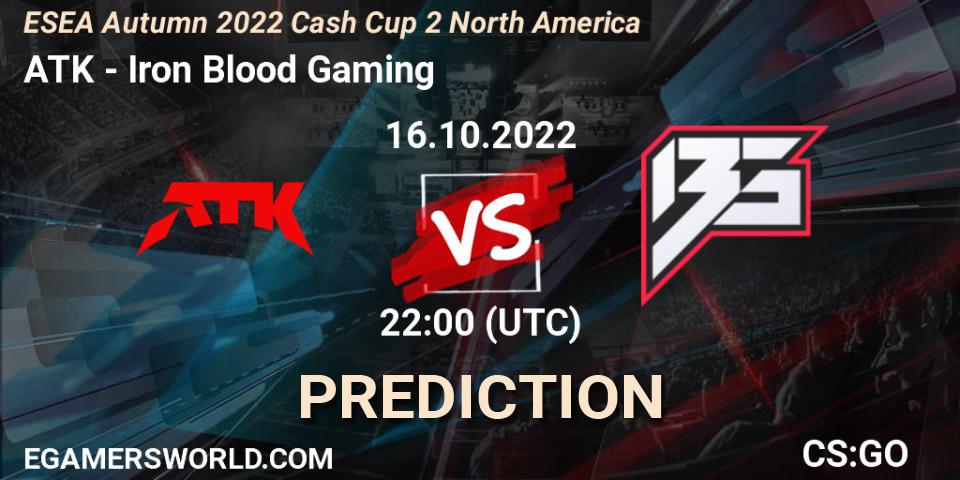 Prognoza ATK - Iron Blood Gaming. 16.10.2022 at 22:00, Counter-Strike (CS2), ESEA Autumn 2022 Cash Cup 2 North America