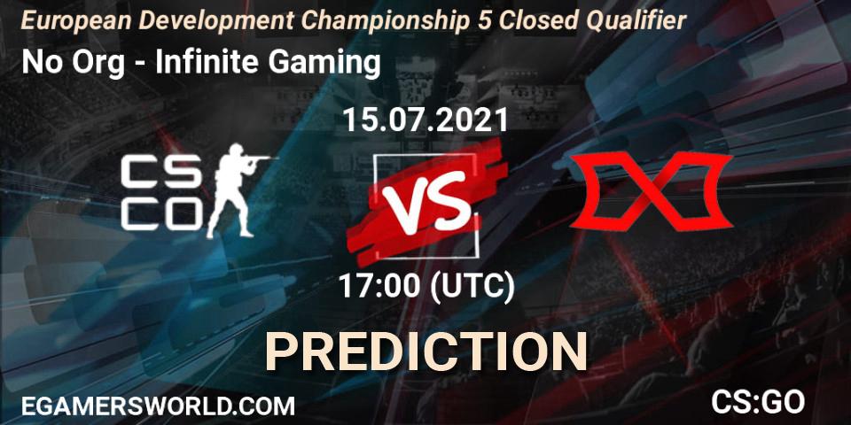Prognoza No Org - Infinite Gaming. 15.07.2021 at 17:00, Counter-Strike (CS2), European Development Championship 5 Closed Qualifier