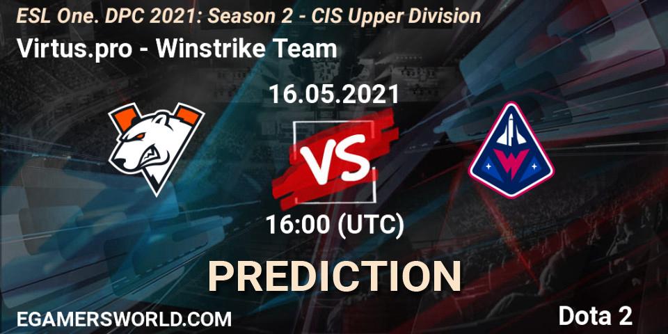 Prognoza Virtus.pro - Winstrike Team. 16.05.2021 at 17:17, Dota 2, ESL One. DPC 2021: Season 2 - CIS Upper Division