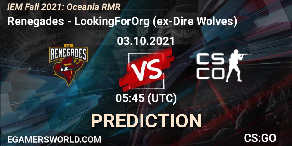 Prognoza Renegades - LookingForOrg (ex-Dire Wolves). 03.10.2021 at 05:45, Counter-Strike (CS2), IEM Fall 2021: Oceania RMR