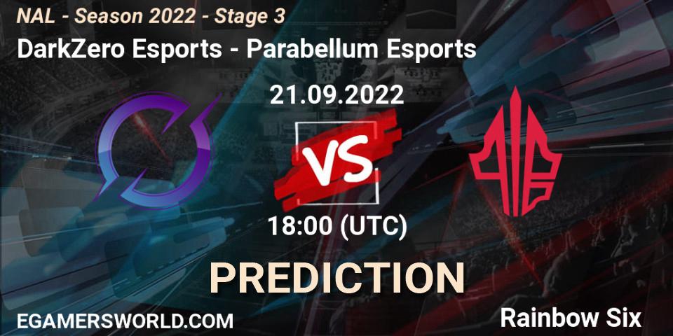 Prognoza DarkZero Esports - Parabellum Esports. 21.09.22, Rainbow Six, NAL - Season 2022 - Stage 3