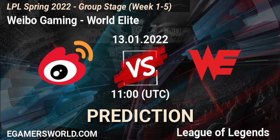 Prognoza Weibo Gaming - World Elite. 13.01.2022 at 11:20, LoL, LPL Spring 2022 - Group Stage (Week 1-5)