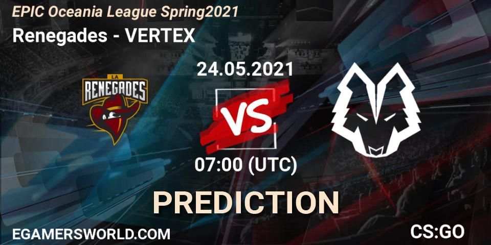 Prognoza Renegades - VERTEX. 24.05.2021 at 07:05, Counter-Strike (CS2), EPIC Oceania League Spring 2021