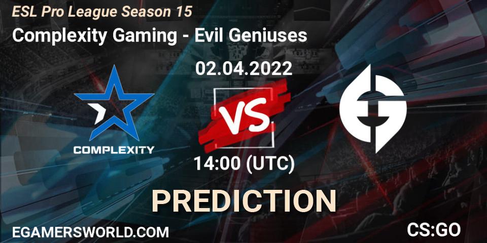 Prognoza Complexity Gaming - Evil Geniuses. 02.04.2022 at 14:00, Counter-Strike (CS2), ESL Pro League Season 15