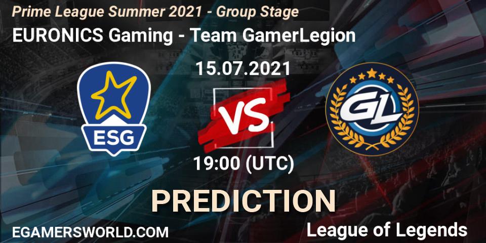 Prognoza EURONICS Gaming - Team GamerLegion. 15.07.21, LoL, Prime League Summer 2021 - Group Stage