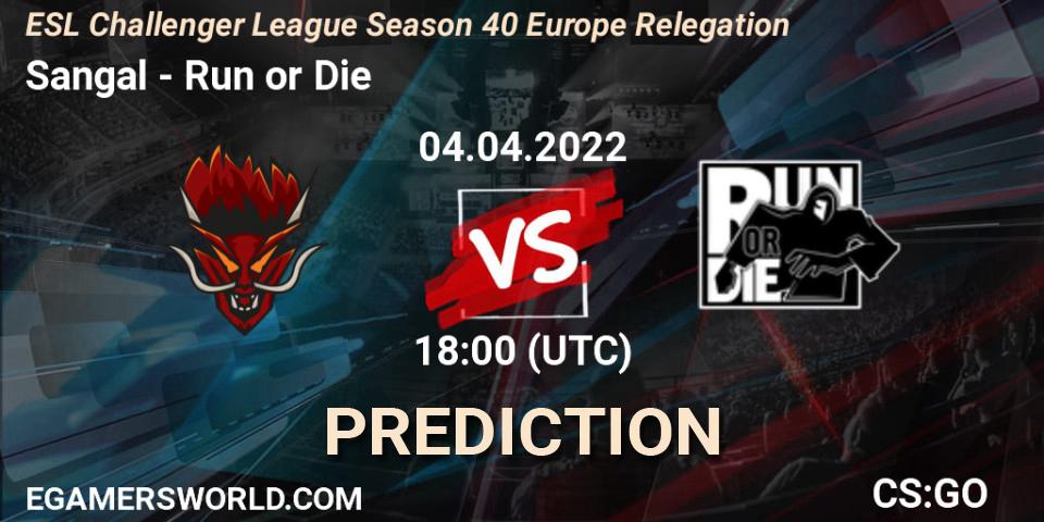 Prognoza Sangal - Run or Die. 04.04.2022 at 17:15, Counter-Strike (CS2), ESL Challenger League Season 40 Europe Relegation