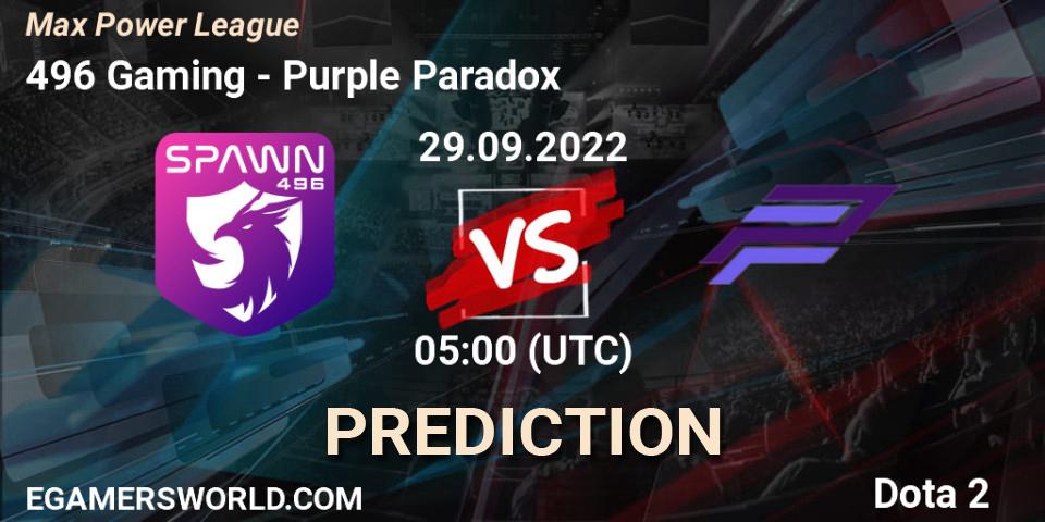 Prognoza 496 Gaming - Purple Paradox. 29.09.2022 at 09:12, Dota 2, Max Power League