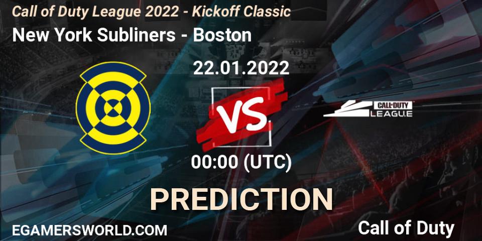 Prognoza New York Subliners - Boston Breach. 22.01.2022 at 00:00, Call of Duty, Call of Duty League 2022 - Kickoff Classic