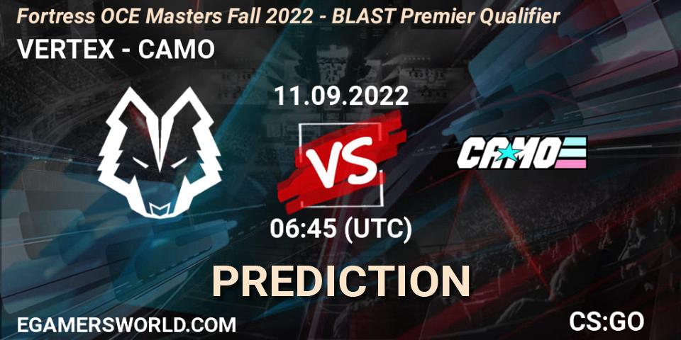 Prognoza VERTEX - CAMO. 11.09.2022 at 07:20, Counter-Strike (CS2), Fortress OCE Masters Fall 2022 - BLAST Premier Qualifier