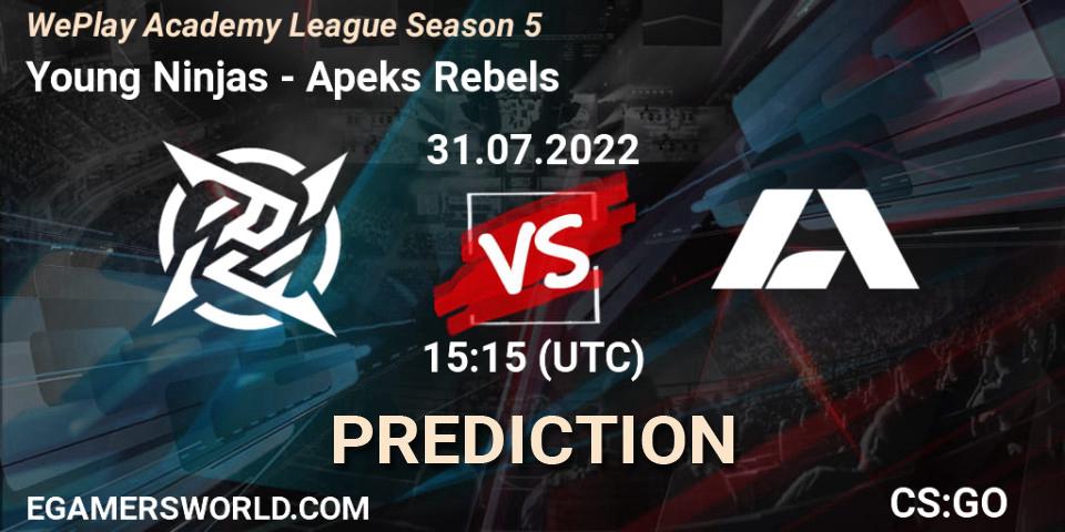 Prognoza Young Ninjas - Apeks Rebels. 31.07.2022 at 15:15, Counter-Strike (CS2), WePlay Academy League Season 5