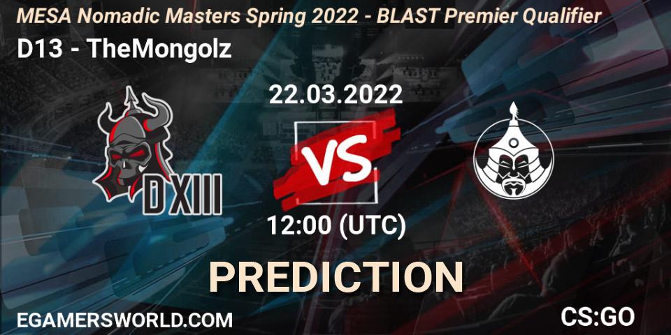 Prognoza D13 - TheMongolz. 22.03.2022 at 12:00, Counter-Strike (CS2), MESA Nomadic Masters Spring 2022 - BLAST Premier Qualifier