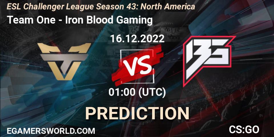 Prognoza Team One - Iron Blood Gaming. 16.12.22, CS2 (CS:GO), ESL Challenger League Season 43: North America