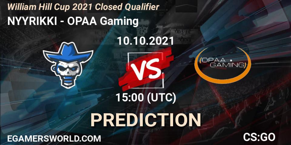 Prognoza NYYRIKKI - OPAA Gaming. 10.10.2021 at 15:05, Counter-Strike (CS2), William Hill Cup 2021 Closed Qualifier