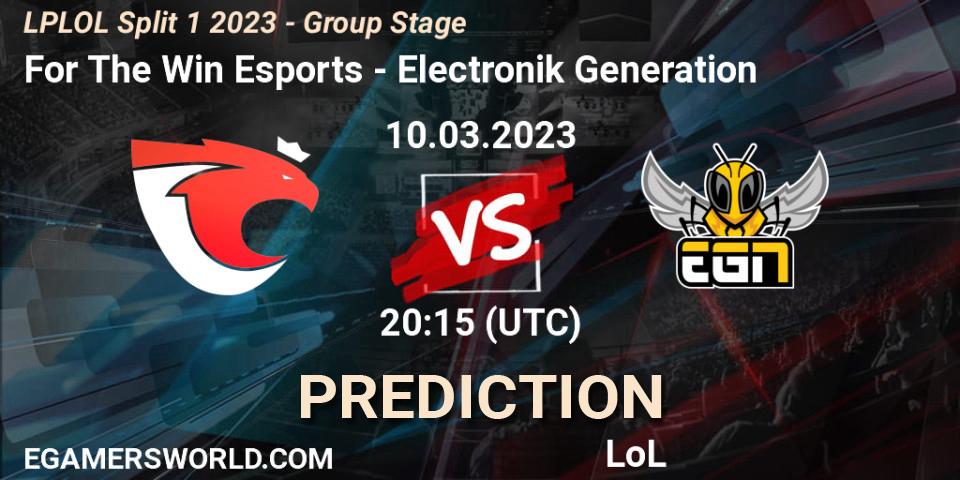 Prognoza For The Win Esports - Electronik Generation. 10.03.2023 at 20:15, LoL, LPLOL Split 1 2023 - Group Stage