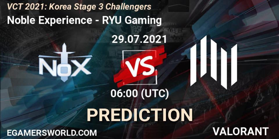 Prognoza Noble Experience - RYU Gaming. 29.07.2021 at 06:00, VALORANT, VCT 2021: Korea Stage 3 Challengers