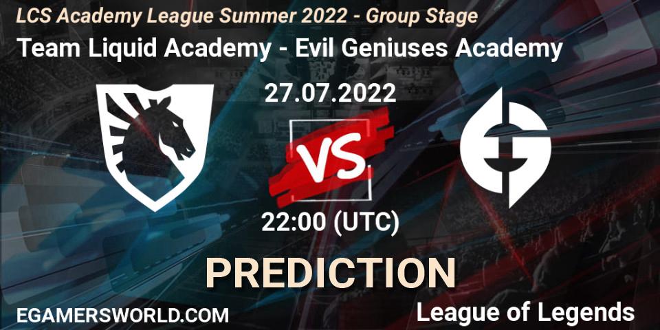 Prognoza Team Liquid Academy - Evil Geniuses Academy. 27.07.2022 at 22:00, LoL, LCS Academy League Summer 2022 - Group Stage