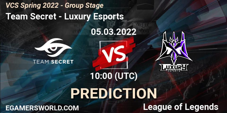 Prognoza Team Secret - Luxury Esports. 05.03.2022 at 10:00, LoL, VCS Spring 2022 - Group Stage 