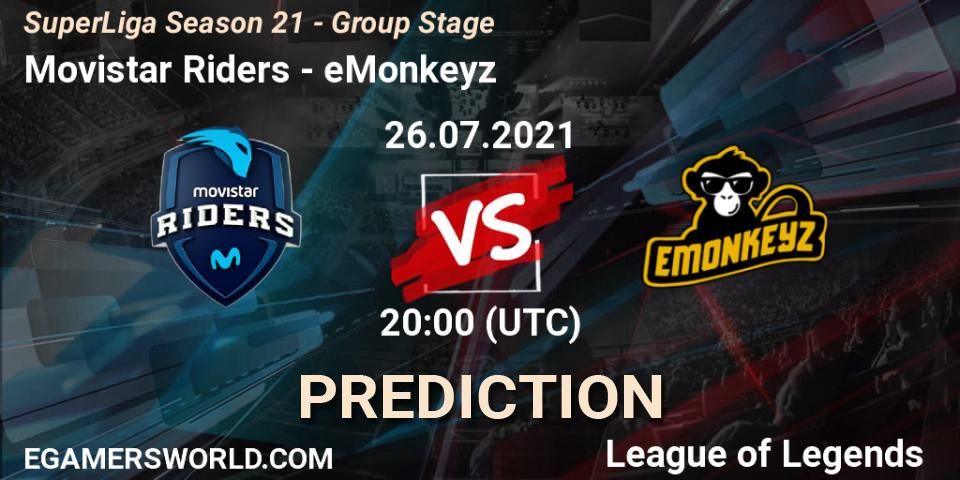 Prognoza Movistar Riders - eMonkeyz. 26.07.2021 at 20:00, LoL, SuperLiga Season 21 - Group Stage 