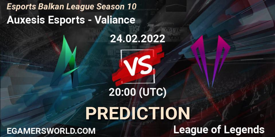 Prognoza Auxesis Esports - Valiance. 24.02.2022 at 20:00, LoL, Esports Balkan League Season 10