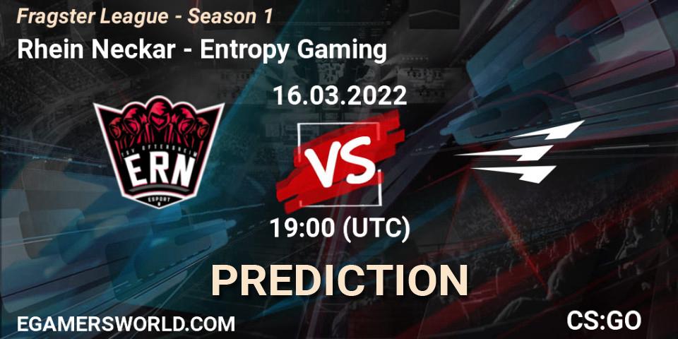 Prognoza Rhein Neckar - Entropy Gaming. 16.03.2022 at 19:00, Counter-Strike (CS2), Fragster League - Season 1