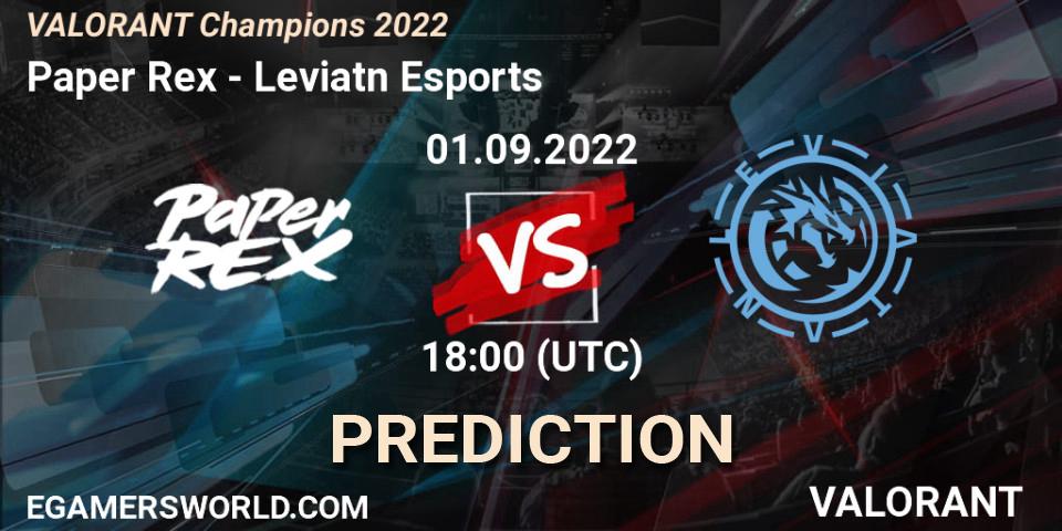 Prognoza Paper Rex - Leviatán Esports. 01.09.2022 at 18:45, VALORANT, VALORANT Champions 2022