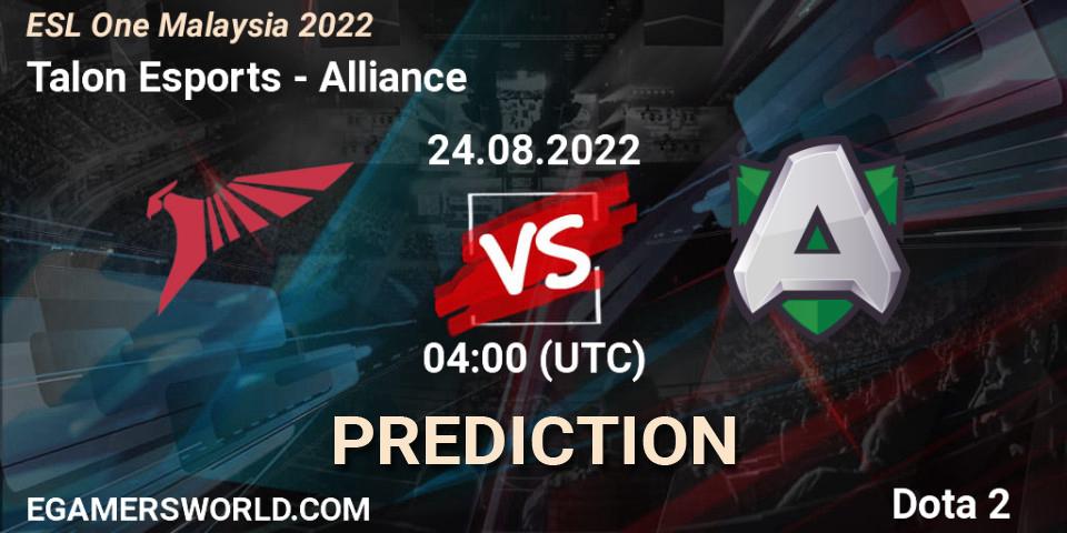 Prognoza Talon Esports - Alliance. 24.08.2022 at 04:00, Dota 2, ESL One Malaysia 2022