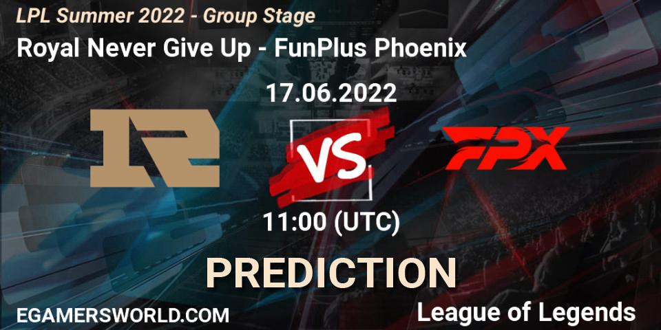 Prognoza Royal Never Give Up - FunPlus Phoenix. 17.06.2022 at 11:00, LoL, LPL Summer 2022 - Group Stage