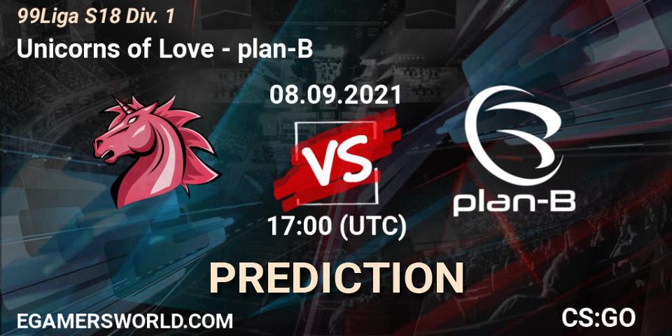 Prognoza Unicorns of Love - plan-B. 20.10.2021 at 17:00, Counter-Strike (CS2), 99Liga S18 Div. 1
