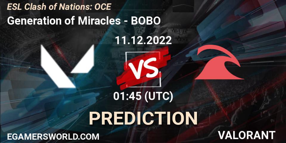 Prognoza Generation of Miracles - BOBO. 11.12.2022 at 01:45, VALORANT, ESL Clash of Nations: OCE