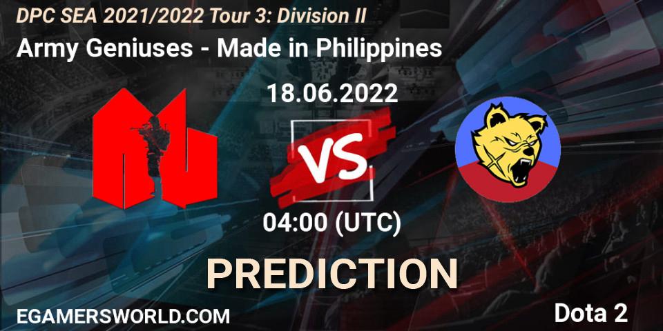 Prognoza Army Geniuses - Made in Philippines. 18.06.22, Dota 2, DPC SEA 2021/2022 Tour 3: Division II