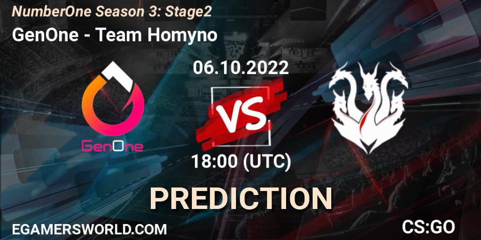 Prognoza GenOne - Team Homyno. 06.10.2022 at 18:00, Counter-Strike (CS2), NumberOne Season 3: Stage 2