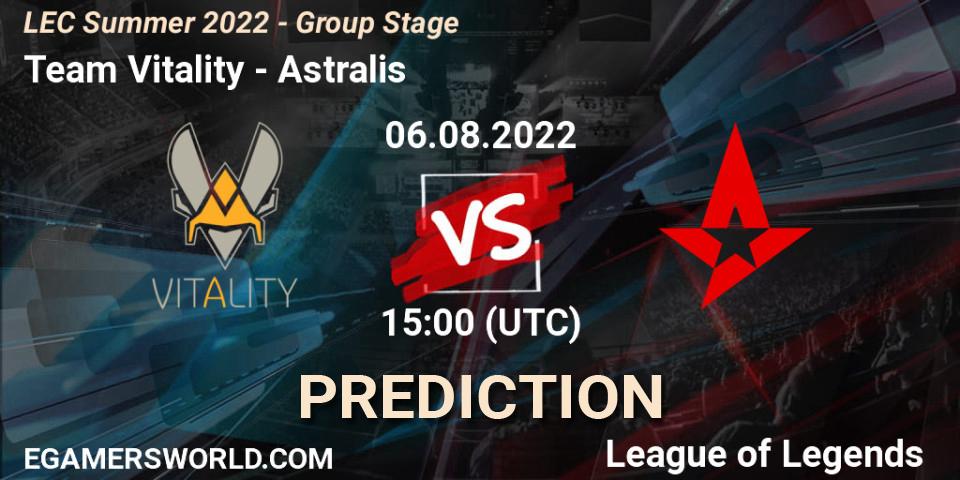 Prognoza Team Vitality - Astralis. 06.08.2022 at 15:00, LoL, LEC Summer 2022 - Group Stage