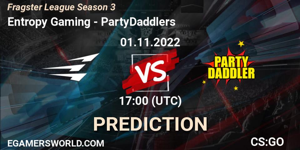 Prognoza Entropy Gaming - PartyDaddlers. 01.11.2022 at 17:00, Counter-Strike (CS2), Fragster League Season 3