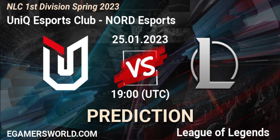 Prognoza UniQ Esports Club - NORD Esports. 25.01.2023 at 19:00, LoL, NLC 1st Division Spring 2023