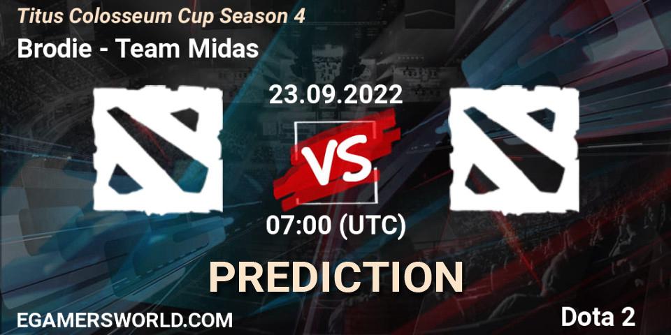 Prognoza Brodie - Team Midas. 23.09.2022 at 07:04, Dota 2, Titus Colosseum Cup Season 4 