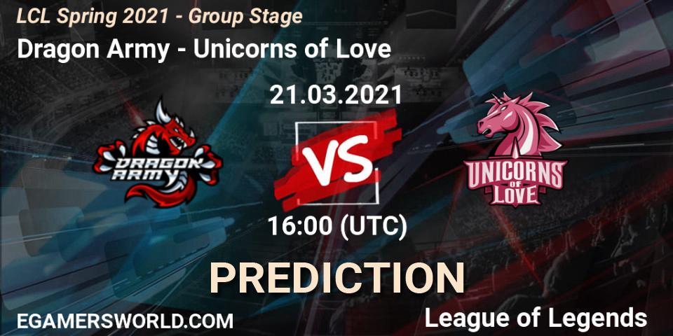 Prognoza Dragon Army - Unicorns of Love. 21.03.2021 at 16:00, LoL, LCL Spring 2021 - Group Stage