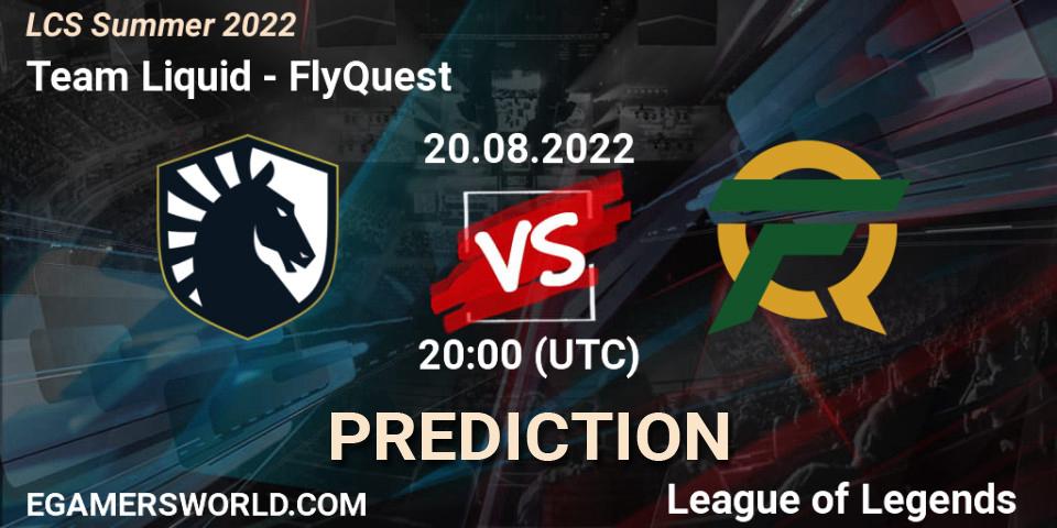 Prognoza Team Liquid - FlyQuest. 20.08.2022 at 20:00, LoL, LCS Summer 2022