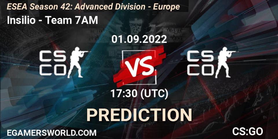 Prognoza Insilio - Team 7AM. 01.09.2022 at 17:30, Counter-Strike (CS2), ESEA Season 42: Advanced Division - Europe
