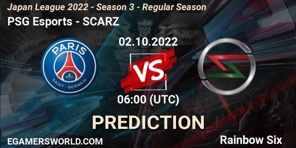 Prognoza PSG Esports - SCARZ. 02.10.2022 at 06:00, Rainbow Six, Japan League 2022 - Season 3 - Regular Season
