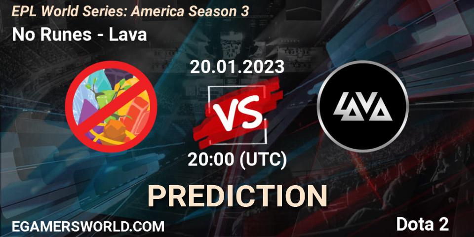 Prognoza No Runes - Lava. 20.01.2023 at 20:00, Dota 2, EPL World Series: America Season 3