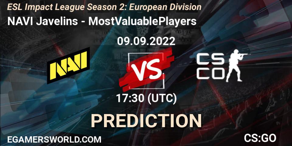 Prognoza NAVI Javelins - MostValuablePlayers. 09.09.2022 at 17:30, Counter-Strike (CS2), ESL Impact League Season 2: European Division