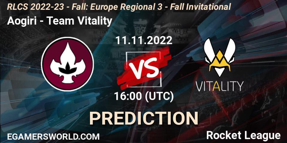 Prognoza Aogiri - Team Vitality. 11.11.2022 at 16:00, Rocket League, RLCS 2022-23 - Fall: Europe Regional 3 - Fall Invitational