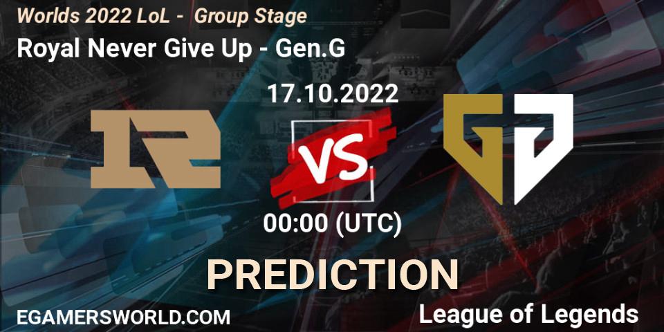 Prognoza Royal Never Give Up - Gen.G. 17.10.22, LoL, Worlds 2022 LoL - Group Stage
