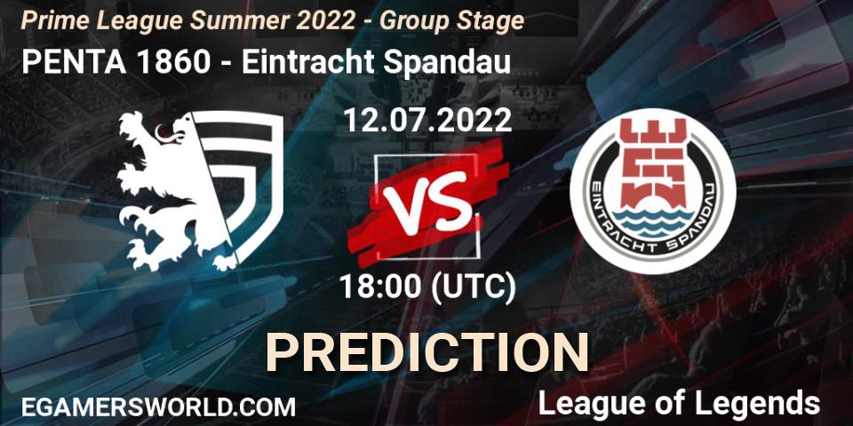 Prognoza PENTA 1860 - Eintracht Spandau. 12.07.2022 at 19:00, LoL, Prime League Summer 2022 - Group Stage